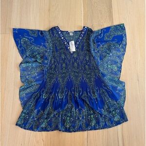 Catherines Blue V Neck Blouse With Jewels Size 1X 18/20W NWT